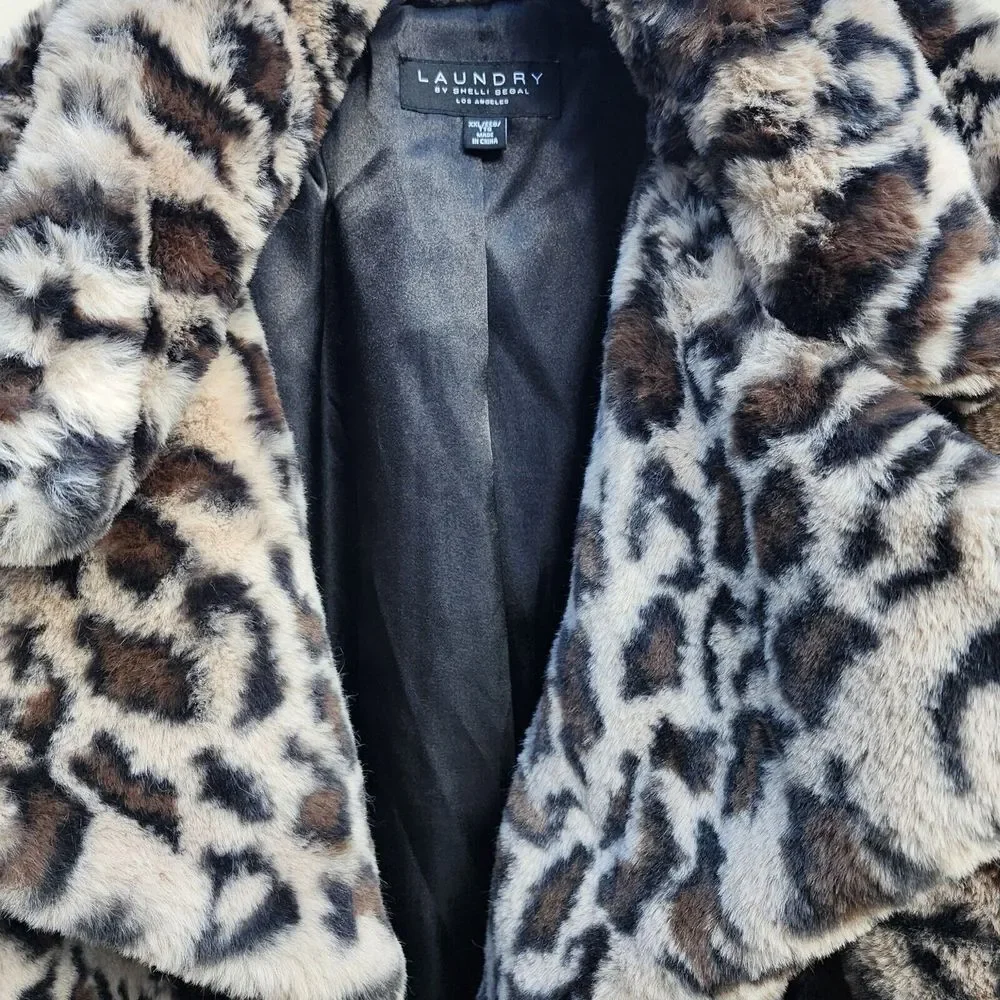 Laundry by Shelli Segal Women's Plus Leopard‎ Print Glam Faux Fur Coat Size XXL - Picture 8 of 11
